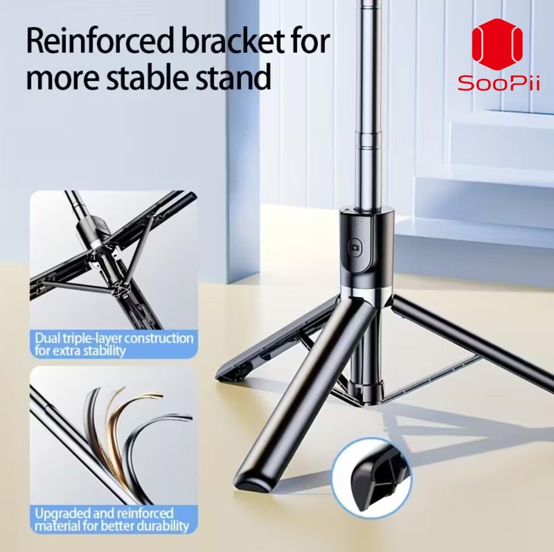 SooPii 3-in-1 Selfie Stick Tripod with Wireless Remote, 67 Inch Extendable Long Tripod Stand, 360° Rotation, Adjustable Phone Holder for Travel, Makeup, Vlogging, iPhone & All Smartphones Compatible - Image 4