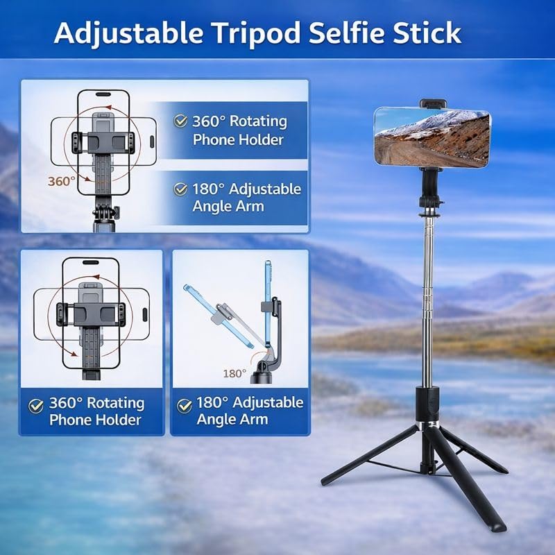SooPii 3-in-1 Selfie Stick Tripod with Wireless Remote, 67 Inch Extendable Long Tripod Stand, 360° Rotation, Adjustable Phone Holder for Travel, Makeup, Vlogging, iPhone & All Smartphones Compatible - Image 2