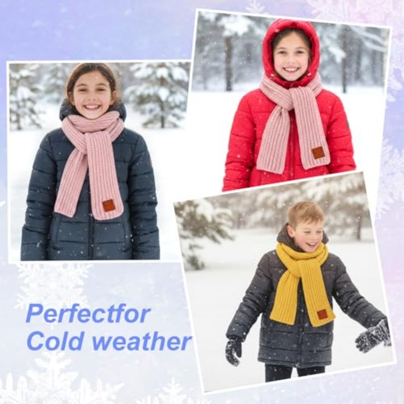 2 Pack Warm Winter Knit Scarves Soft Knitted Neck Warmer Scarf Warm Scarves Wrap for Boys Girls - Image 5