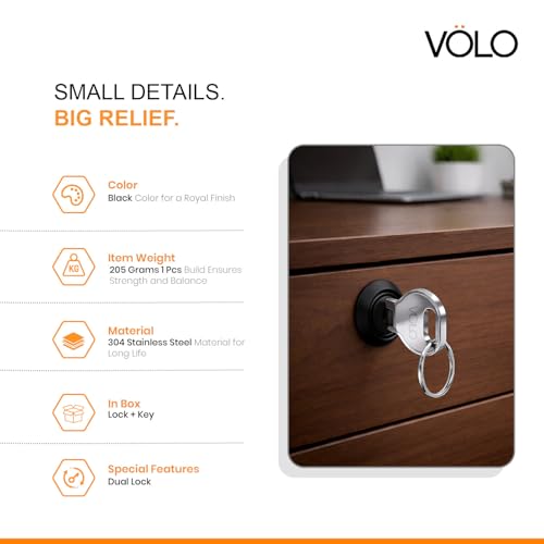 Volo Furniture Cupboard Lock – 30mm Black Safety Lock for Drawers, Cabinets, Wardrobes, and Almirahs – Home & Office Use - Image 3