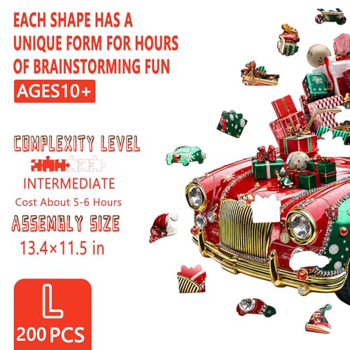 Artipuz Christmas Wooden Puzzles for Adults Crazy Christmas Wooden Puzzle Unique Shape Wood Jigsaw Puzzle for Adults Wood Puzzles Adult Gifts for Family Wall Art Home Decor 200pcs 134 115in L - Image 5