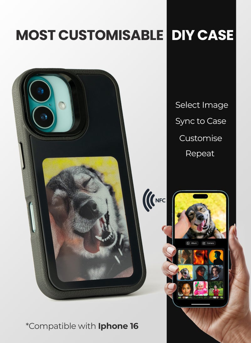 AI Vista iPhone 16 – Black Smart Case with NFC, E-Ink Back Display, DIY Image - Image 1
