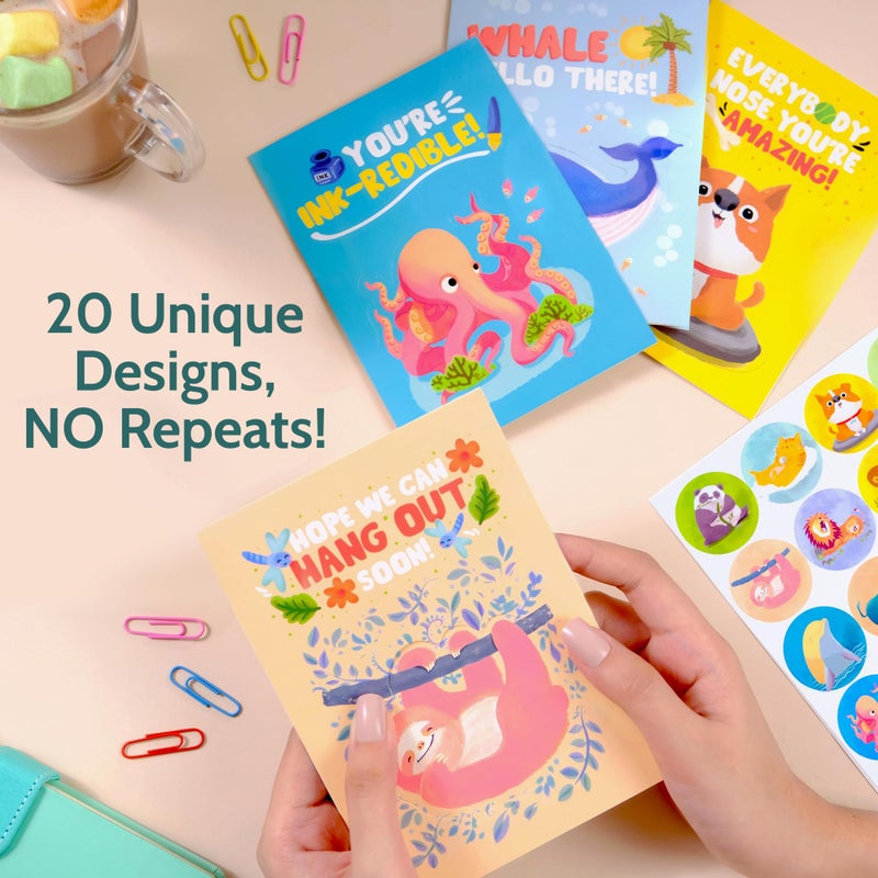 T MARIE Animal Fun Fact Cards with Bookmarks - 20 Greeting Cards with Pop-Out Bookmark Mini Gifts - Punny, Funny Bulk Thinking of You Notecards for Kids, Grandkids, Teachers, Students, Friends, Family & More - Image 2