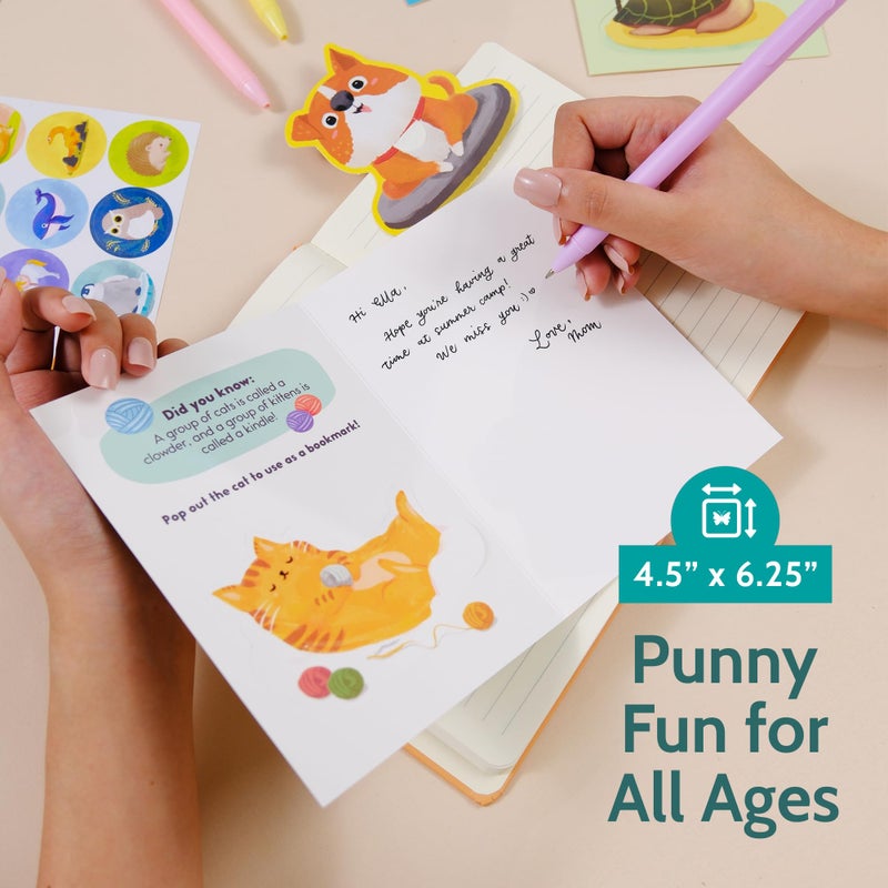 T MARIE Animal Fun Fact Cards with Bookmarks - 20 Greeting Cards with Pop-Out Bookmark Mini Gifts - Punny, Funny Bulk Thinking of You Notecards for Kids, Grandkids, Teachers, Students, Friends, Family & More - Image 5