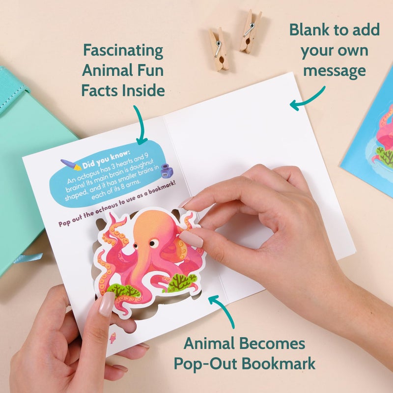 T MARIE Animal Fun Fact Cards with Bookmarks - 20 Greeting Cards with Pop-Out Bookmark Mini Gifts - Punny, Funny Bulk Thinking of You Notecards for Kids, Grandkids, Teachers, Students, Friends, Family & More - Image 3