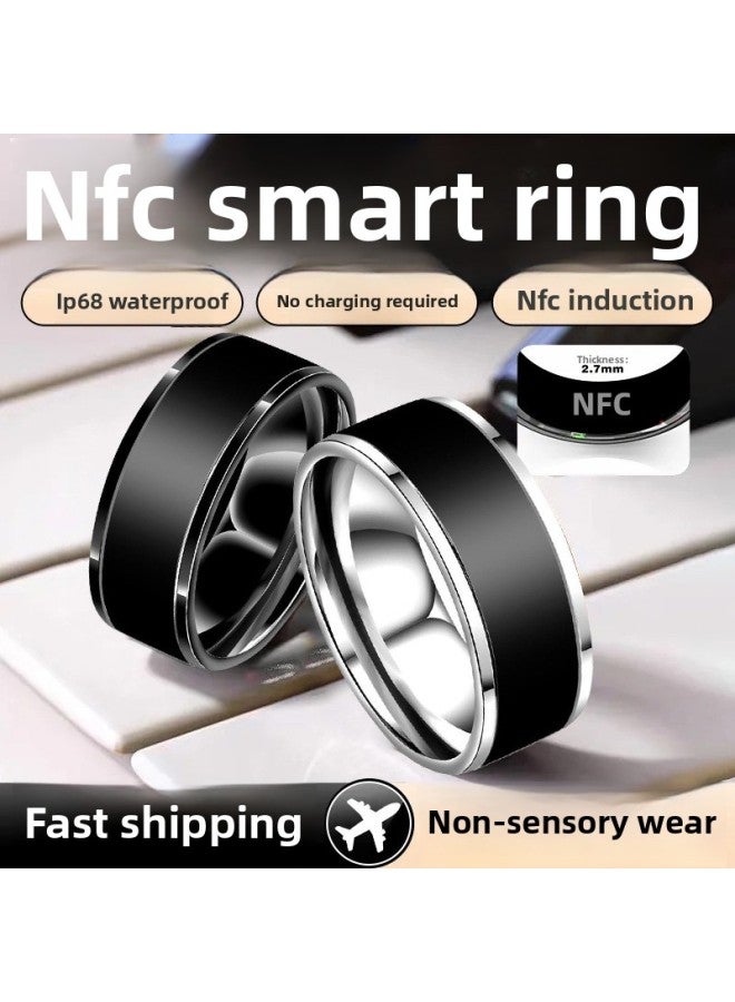 NFC بطاقة الوصول بطاقة الحافلة حلقة Android IOS درجة الحرارة حلقة سحرية تقنية سوداء ذكية Ins حلقة مقاومة للماء اللون: 【حلقة مقاومة للماء】 أسود رقم 8 محيط الإصبع 56.9 مم - Image 2