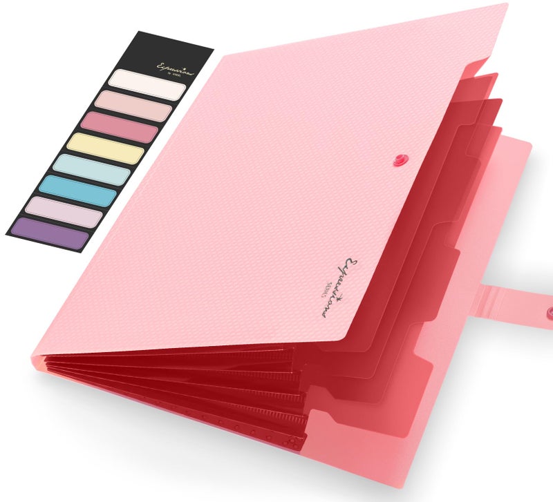 Sooez Accordion File Organizer, Letter Size Expanding File Folder with Labels, 5 Pocket Folders for Document, Portable Paper Bill Receipt Organizer for Home School Office Supplies, A4 Size, Pink - Image 1