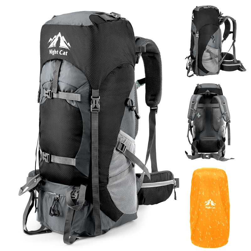 Night Cat Hiking Backpacks 70L Camping Backpacking Packs For Men Women Lightweight Outdoor For Mountaineering Traveling, No Internal Frame - Image 1