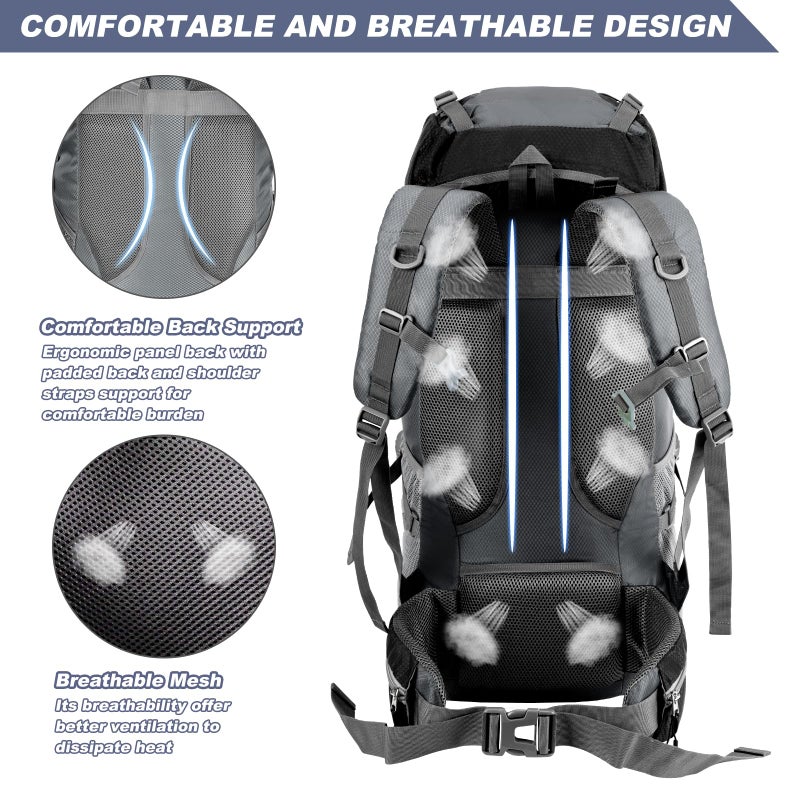 Night Cat Hiking Backpacks 70L Camping Backpacking Packs For Men Women Lightweight Outdoor For Mountaineering Traveling, No Internal Frame - Image 3