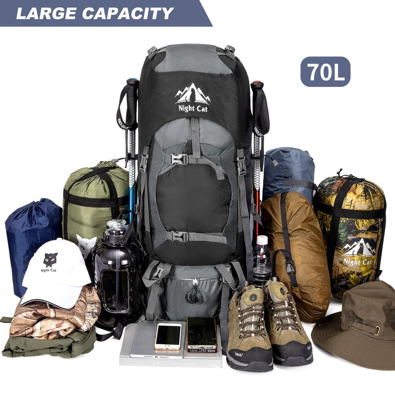 Night Cat Hiking Backpacks 70L Camping Backpacking Packs For Men Women Lightweight Outdoor For Mountaineering Traveling, No Internal Frame - Image 2