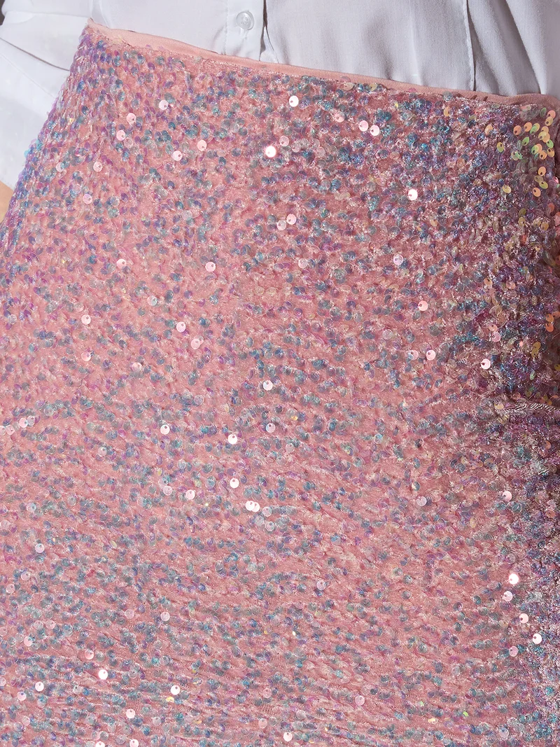 globus  Globus Women Pink Mid-Rise Sequinned Mini Party Pencil Skirt for Women | Best Price UAE