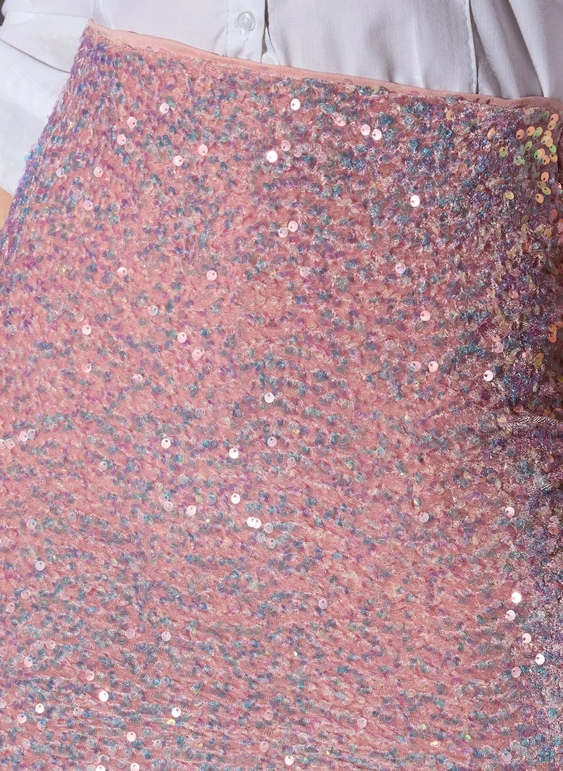 globus Globus Women Pink Mid-Rise Sequinned Mini Party Pencil Skirt