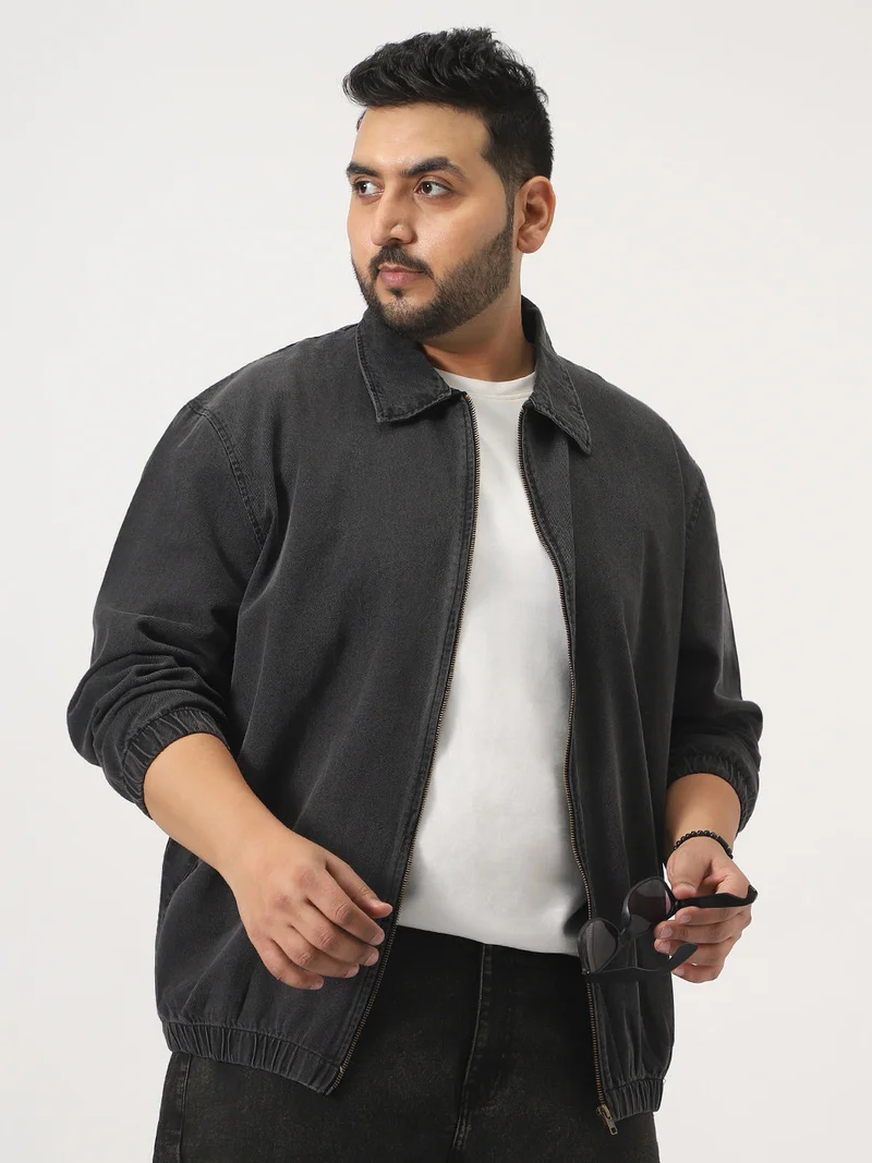 Urbano Fashion  Urbano Plus Men's Grey Relaxed Fit Full Sleeve Harrington Denim Jacket  | Best Price UAE