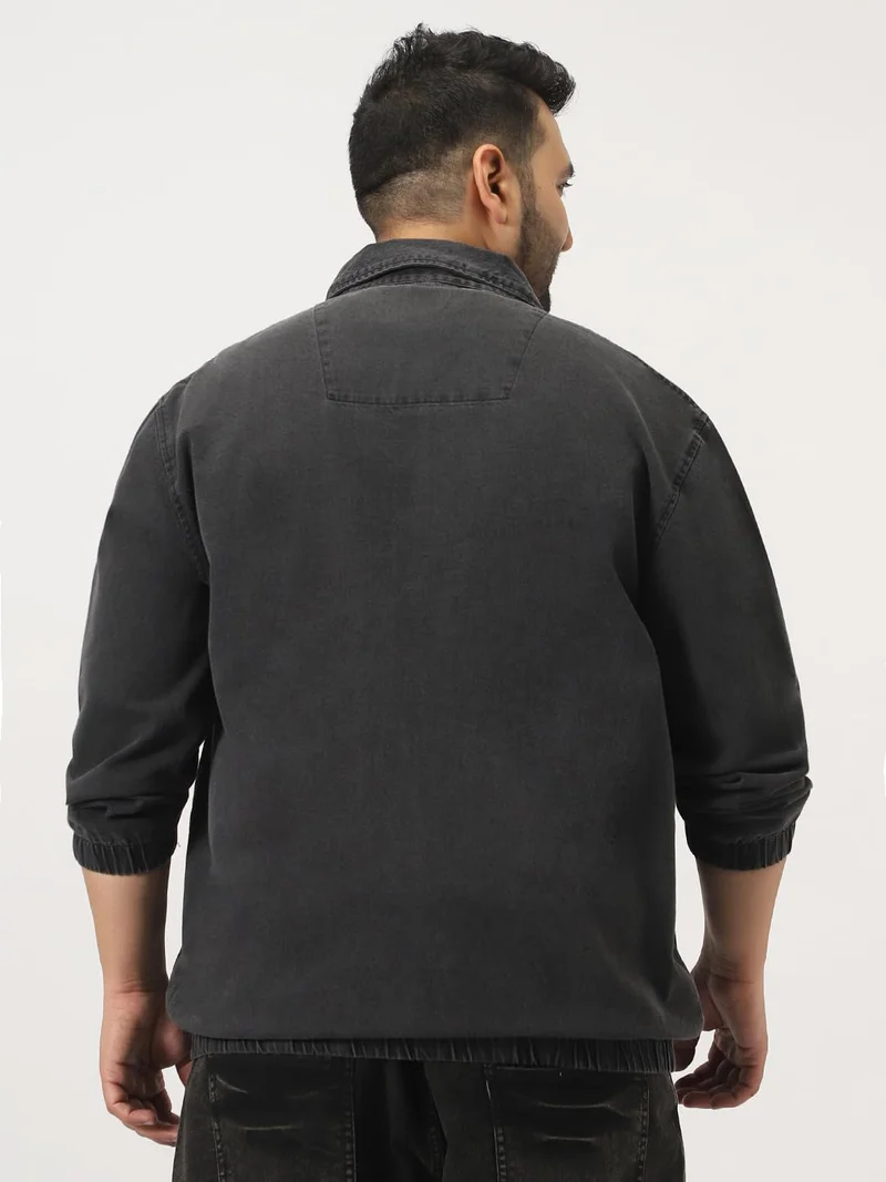 Urbano Fashion  Urbano Plus Men's Grey Relaxed Fit Full Sleeve Harrington Denim Jacket  | Best Price UAE