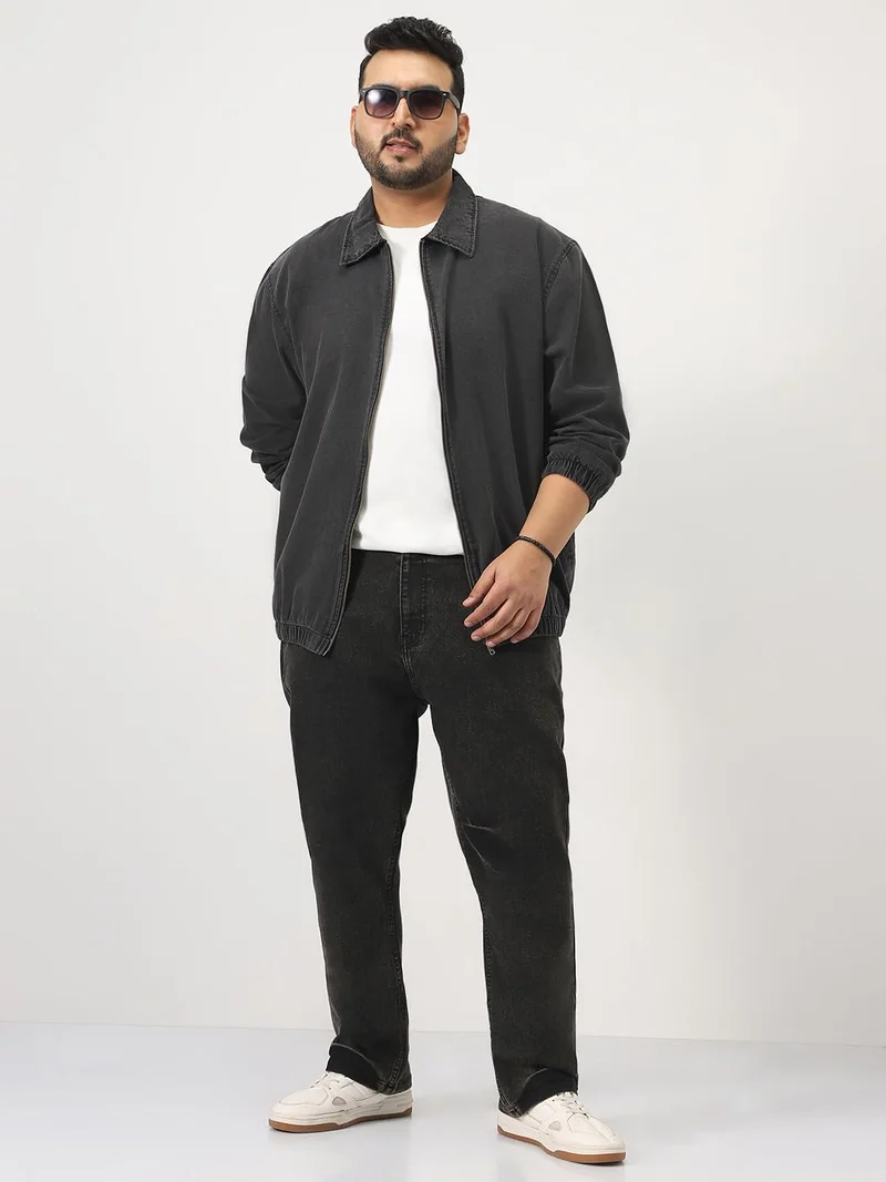 Urbano Fashion  Urbano Plus Men's Grey Relaxed Fit Full Sleeve Harrington Denim Jacket  | Best Price UAE