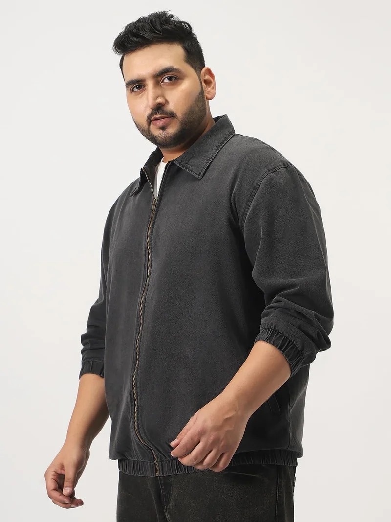 Urbano Fashion  Urbano Plus Men's Grey Relaxed Fit Full Sleeve Harrington Denim Jacket  | Best Price UAE