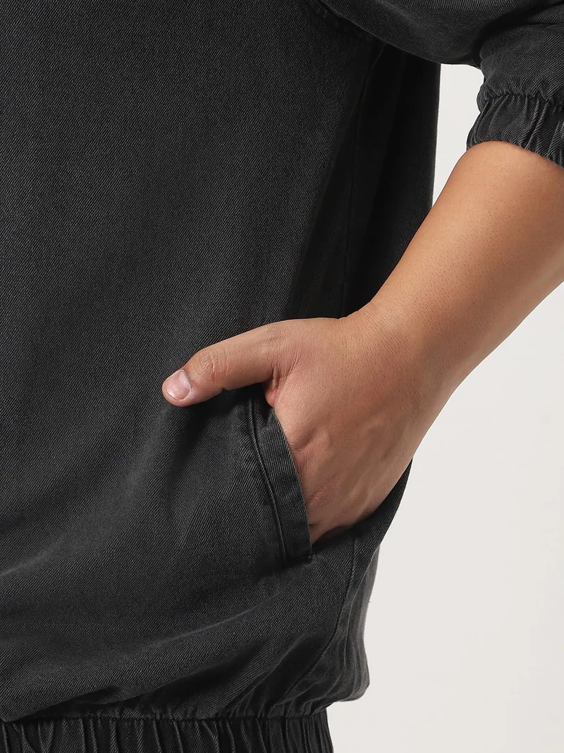 Urbano Fashion  Urbano Plus Men's Grey Relaxed Fit Full Sleeve Harrington Denim Jacket  | Best Price UAE