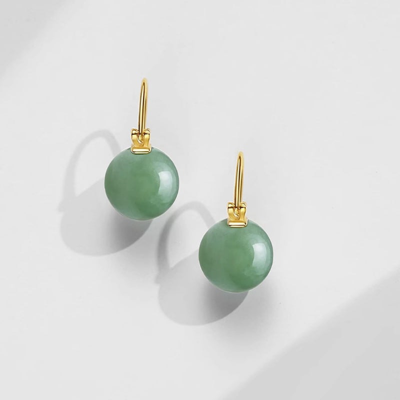 OwMell Elegant 925 Sterling Silver Pearl Drop Earrings Dangle Stud Gold Plated Earrings for Women Large Size 12mm - Green Aventurine - Image 5