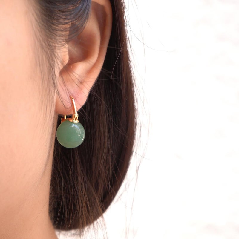OwMell Elegant 925 Sterling Silver Pearl Drop Earrings Dangle Stud Gold Plated Earrings for Women Large Size 12mm - Green Aventurine - Image 4