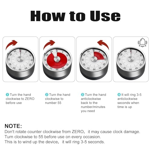 Honbuty Magnetic Mechanical Kitchen Timer Kid Visual Countdown Timer Round Visual Analog Timer Countdown Clock 60 Minute for for Kitchen Teacher Classroom Meeting Kids Children Adults - Image 3