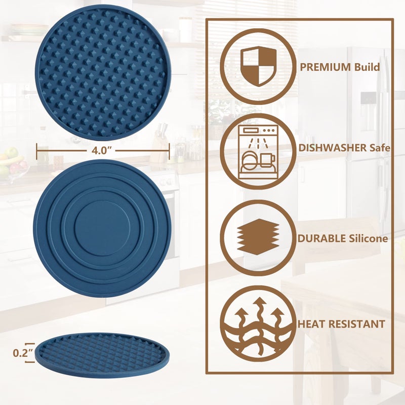 Coga Drink Coasters Set of 6 with Holder  Silicone Coasters Tabletop Protection for Any Table Type  Wood  Stone Tables  Dishwasher Safe  Coasters for Drinks Fits Any Size of Drinking Glasses Blue - Image 2