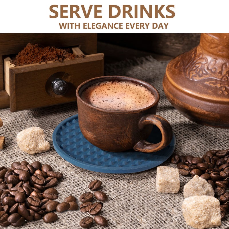 Coga Drink Coasters Set of 6 with Holder  Silicone Coasters Tabletop Protection for Any Table Type  Wood  Stone Tables  Dishwasher Safe  Coasters for Drinks Fits Any Size of Drinking Glasses Blue - Image 5