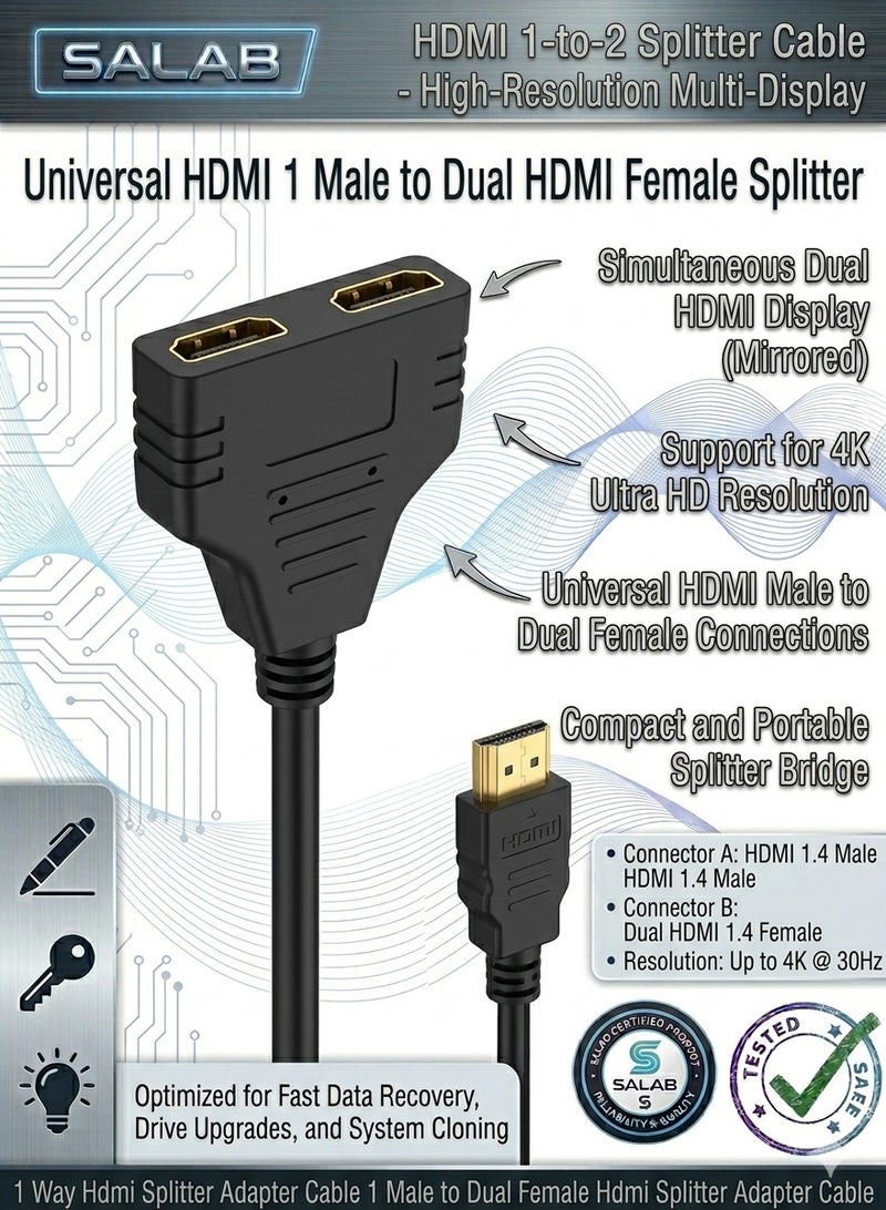 سالاب كابل محول HDMI مقسم، كابل محول HDMI ذكر إلى منفذي HDMI أنثى، كابل محول HDMI مقسم ثنائي الاتجاه، متوافق مع شاشات HDMI عالية الدقة، وشاشات LED، وشاشات LCD، والتلفزيونات، يتيح مشاهدة شاشتين في نفس الوقت - Image 1