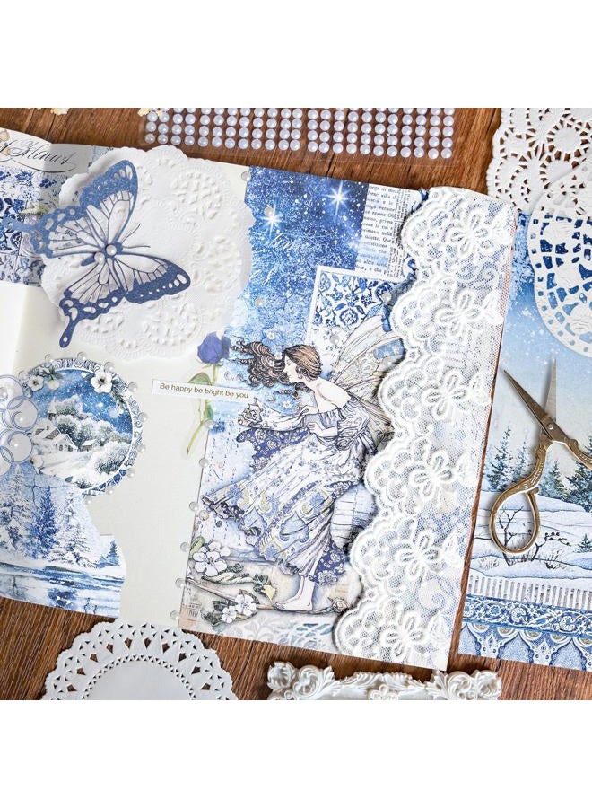 Mayplous Vintage Pattern Paper Scrapbooking Paper Decorative Paper Decoupage Paper with Pearl Sticker Paper String Round Doily Paper for Card Making Crafts Collage Gift Wrapping (Winter) - Image 4