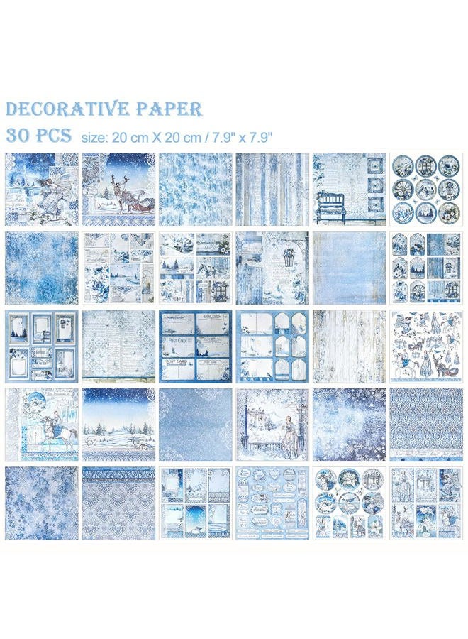 Mayplous Vintage Pattern Paper Scrapbooking Paper Decorative Paper Decoupage Paper with Pearl Sticker Paper String Round Doily Paper for Card Making Crafts Collage Gift Wrapping (Winter) - Image 2