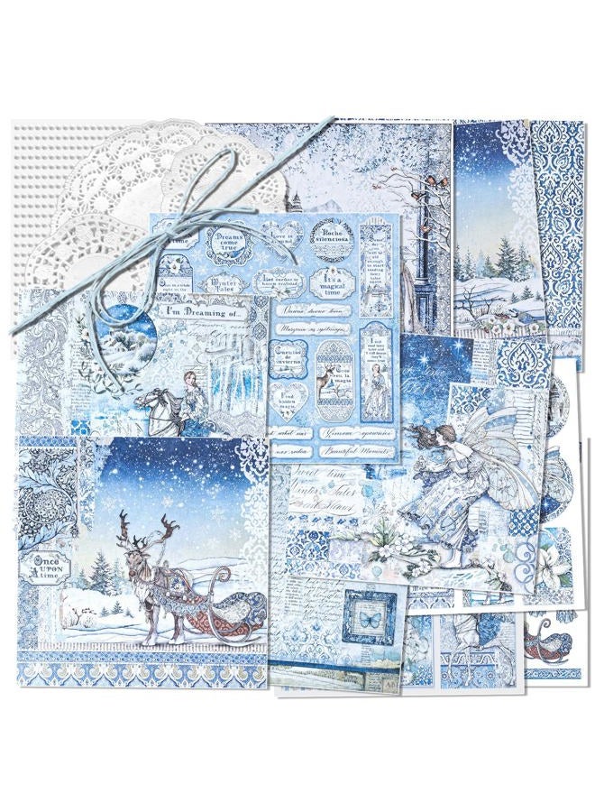 Mayplous Vintage Pattern Paper Scrapbooking Paper Decorative Paper Decoupage Paper with Pearl Sticker Paper String Round Doily Paper for Card Making Crafts Collage Gift Wrapping (Winter) - Image 1