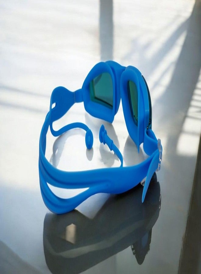 Protoner Swimming Goggles with UV Protection, Anti-Fog, Reflective Lenses, Built-in Earplugs (Blue) - Image 2