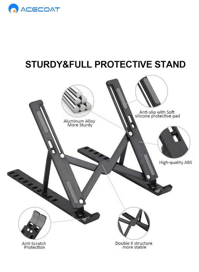 ACECOAT 2-Pack Foldable Desk Stand Set – 10-Level Adjustable Laptop Stand u0026 Height-Adjustable Phone Holder with Cooling Vents, Non-Slip Base - Image 2