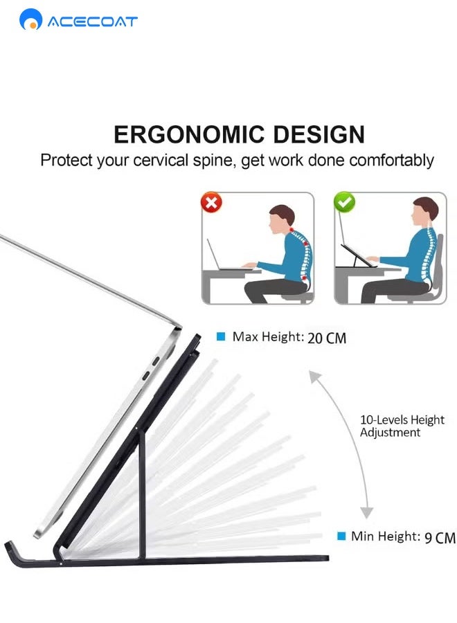 ACECOAT 2-Pack Foldable Desk Stand Set – 10-Level Adjustable Laptop Stand u0026 Height-Adjustable Phone Holder with Cooling Vents, Non-Slip Base - Image 3