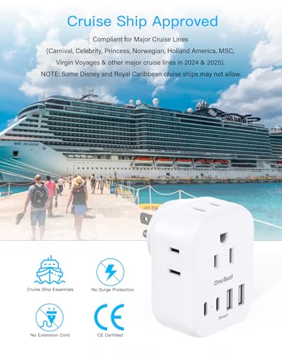 One Beat Travel Cruise Ship Essentials, Multi Plug Wall Outlet Extender with 4 Outlets 4 USB (2 USB-C), Cruise Approved Power Strip Non Surge Protector, Plug Adapter, Travel Cruise Must Have Accessories - Image 5