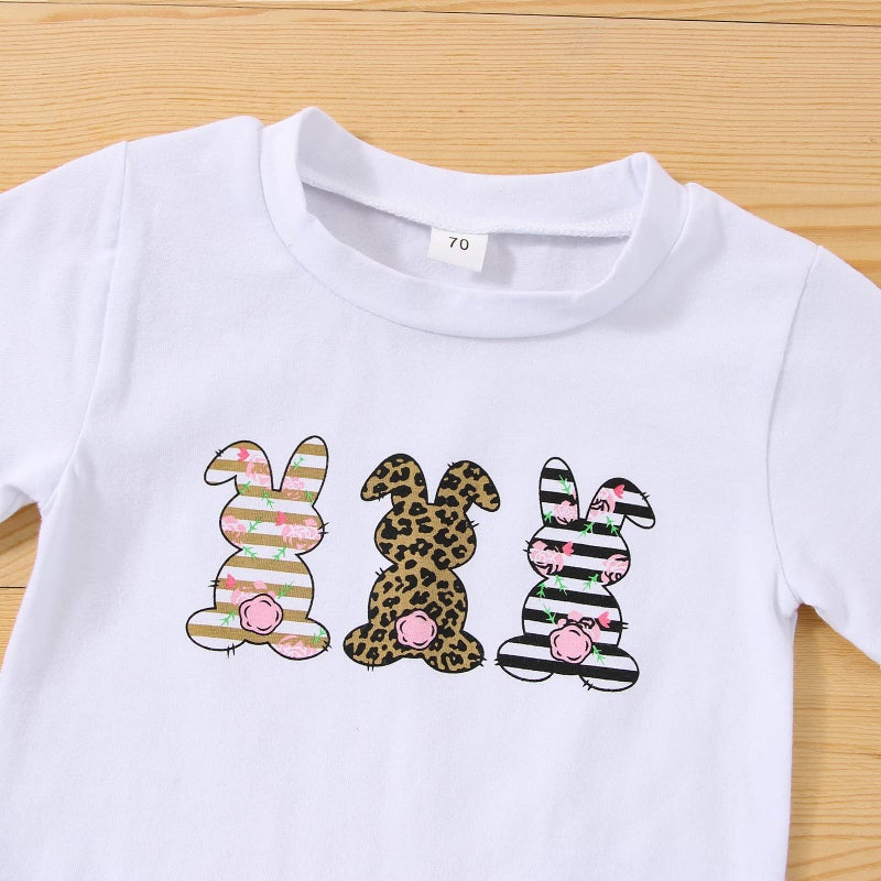 Fernvia Infant Baby Girls Easter Outfits Short Sleeve Rabbit Print Romper Elastic Waist Shorts with Hairband 3Pcs Clothes Set (A Pink, 6-12 Months) - Image 4