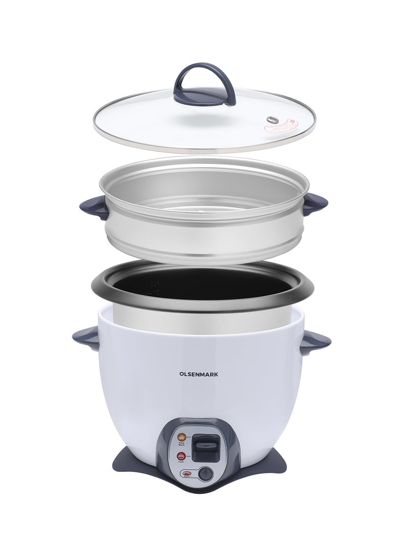 Olsenmark 4-In-1 Automatic Rice And Curry Cooker, Keep Warm and Steam, Tempered Lid, Non Stick Inner Pot 1.8 L 650 W OMRC2117N White/grey - Image 3