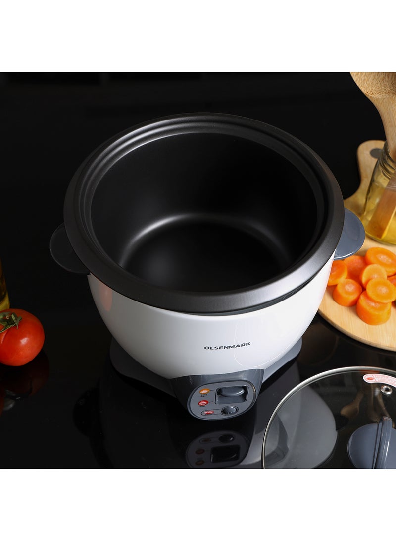 Olsenmark 4-In-1 Automatic Rice And Curry Cooker, Keep Warm and Steam, Tempered Lid, Non Stick Inner Pot 1.8 L 650 W OMRC2117N White/grey - Image 5
