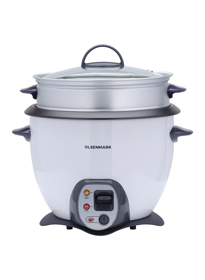 Olsenmark 4-In-1 Automatic Rice And Curry Cooker, Keep Warm and Steam, Tempered Lid, Non Stick Inner Pot 1.8 L 650 W OMRC2117N White/grey - Image 1