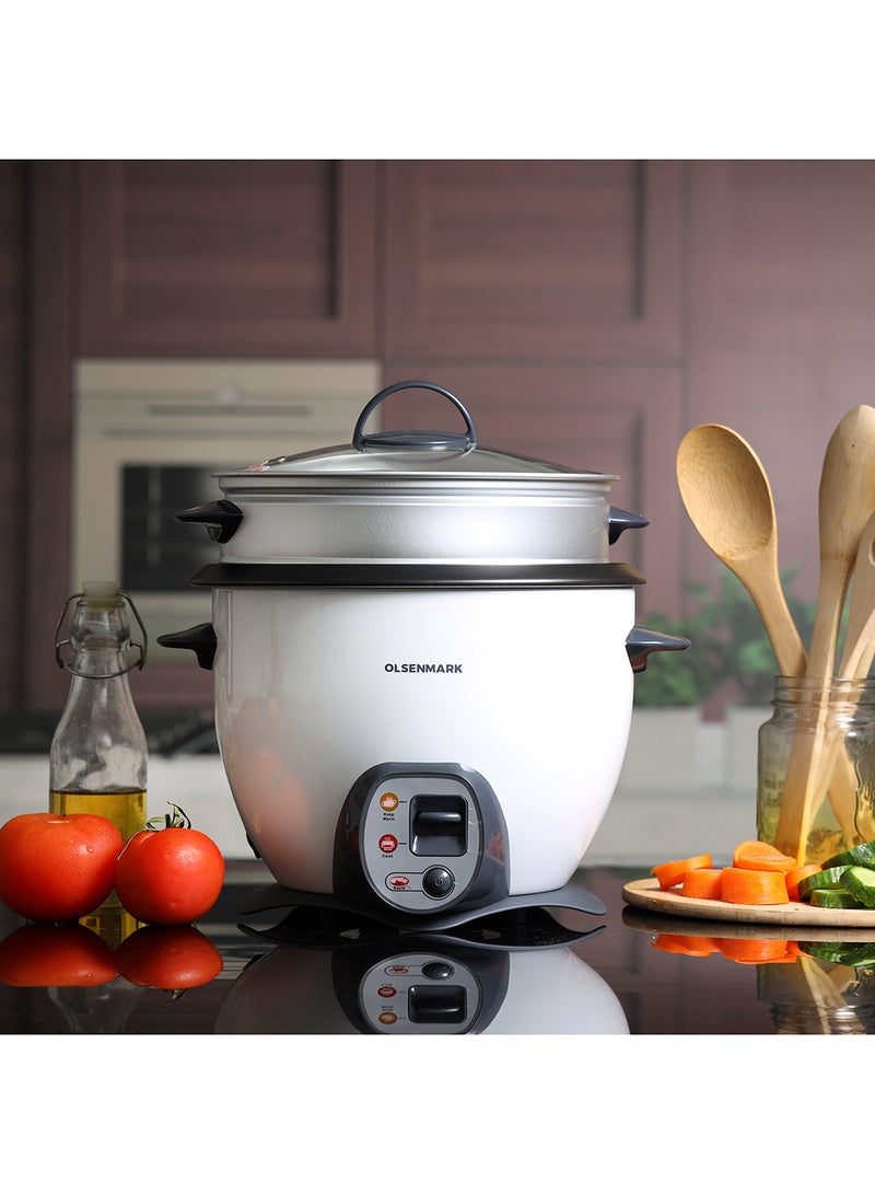 Olsenmark 4-In-1 Automatic Rice And Curry Cooker, Keep Warm and Steam, Tempered Lid, Non Stick Inner Pot 1.8 L 650 W OMRC2117N White/grey - Image 4