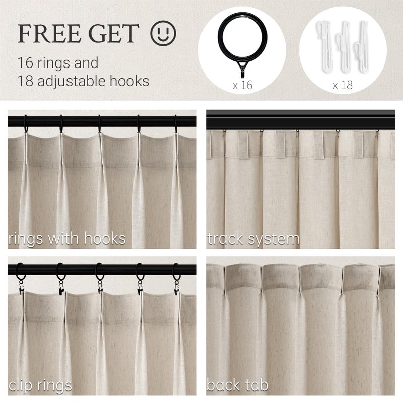Topfinel Oatmeal Pinch Pleated Linen Curtains 105 Inch Length 2 Panels for Living Room Bedroom Semi Sheer Window Curtain Boho Neutral Back Tab Pinch Pleat Drape with Hooks 105 Inches Long - Image 2