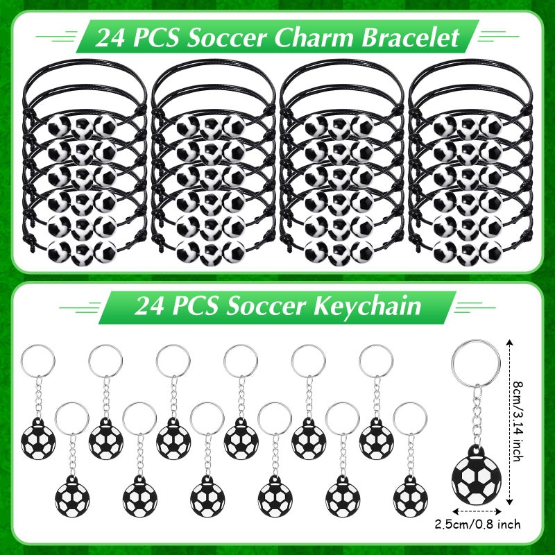 Aoriher 194 Pcs Soccer Party Favors Set - Silicone Charm Bracelets, Mini Soccer Bouncy Balls, Toy Keychains, Non Woven Gift Goodie Bags, Sticker Eraser for Sports Party Supplies - Image 3
