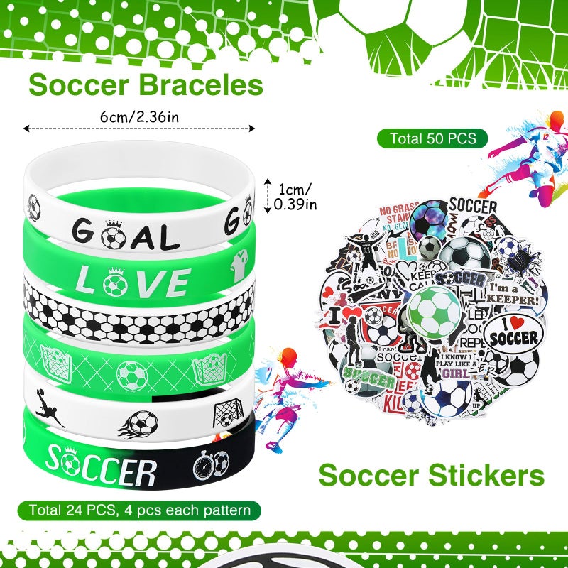 Aoriher 194 Pcs Soccer Party Favors Set - Silicone Charm Bracelets, Mini Soccer Bouncy Balls, Toy Keychains, Non Woven Gift Goodie Bags, Sticker Eraser for Sports Party Supplies - Image 2