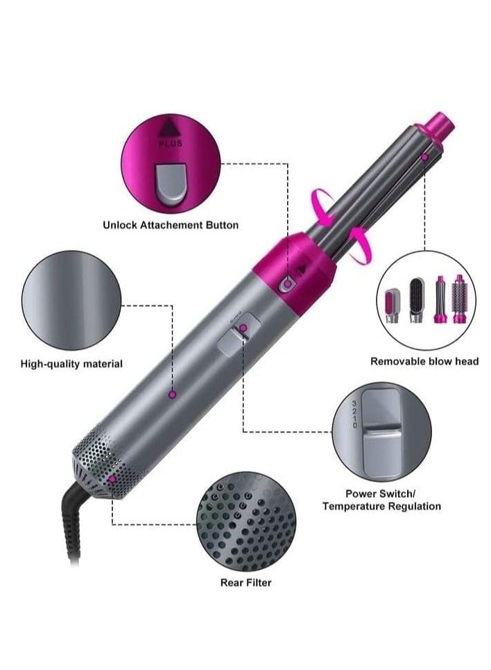 5-In-1 Volumizer Rotating Hair Dryer And Straightener With Comb And Curling Brush Grey 28 x 22 x 5cm - Image 2