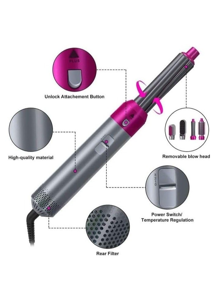 5-In-1 Volumizer Rotating Hair Dryer And Straightener With Comb And Curling Brush Grey 28 x 22 x 5cm - Image 4