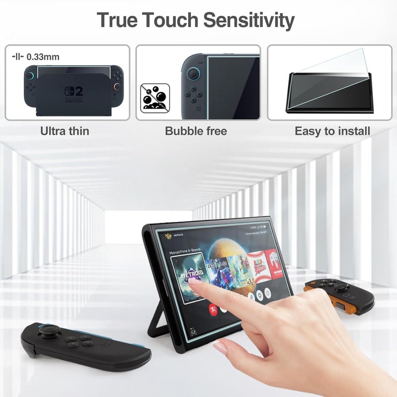 بروكاس حزمة المكونة من 3 واقيات شاشة متوافقة مع Nintendo Switch 2 لعام 2025، واقي شاشة من الزجاج المقوى بحواف مستديرة، واقي شاشة زجاجي حقيقي لجهاز Nintendo Switch مقاس 7.9 بوصة لعام 2025 - Image 4