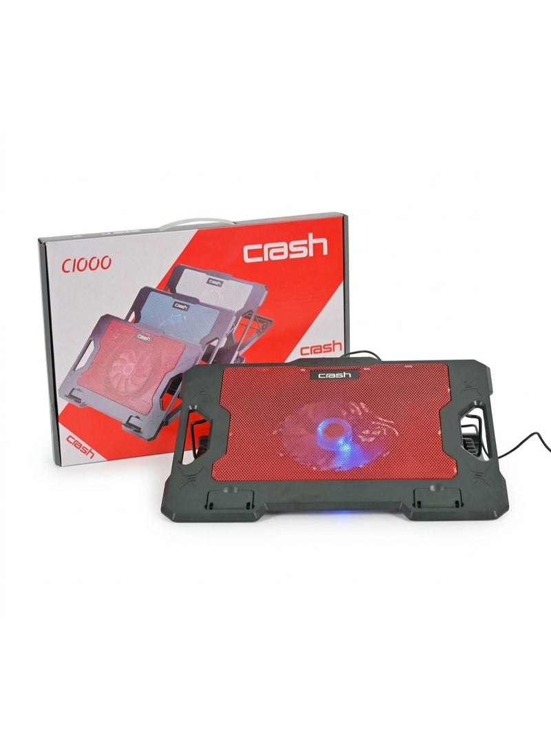 كراش قاعدة تبريد الكمبيوتر المحمول Crash C1000 - تبريد فعال مع مروحة 140 مم، وإضاءة LED، وقاعدة مانعة للانزلاق، و5 زوايا قابلة للتعديل، تناسب أجهزة الكمبيوتر المحمولة حتى 17 بوصة - Image 2