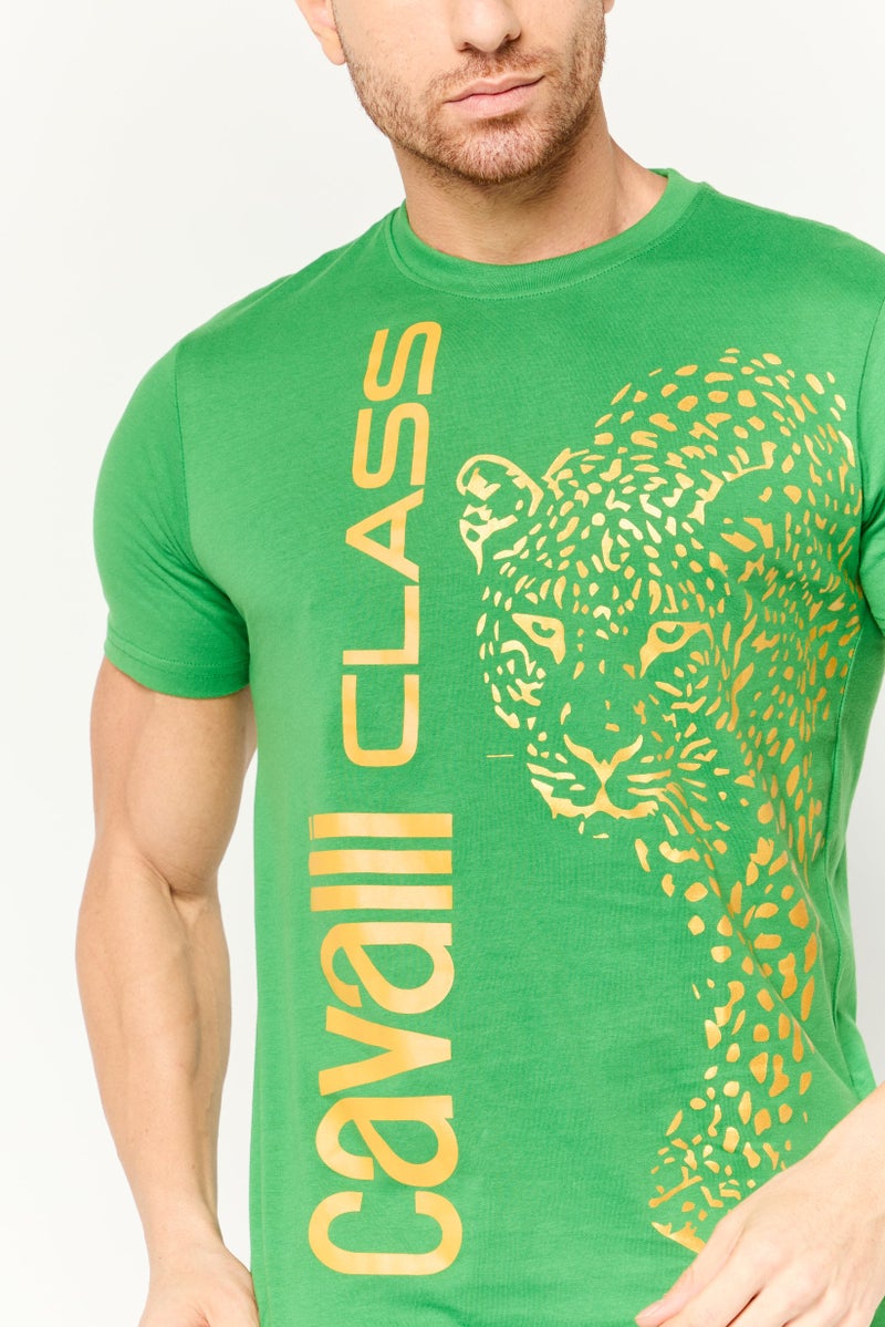 Cavalli Class Men Crew Neck Short Sleeve Graphic Print T-Shirt, Green - Image 3