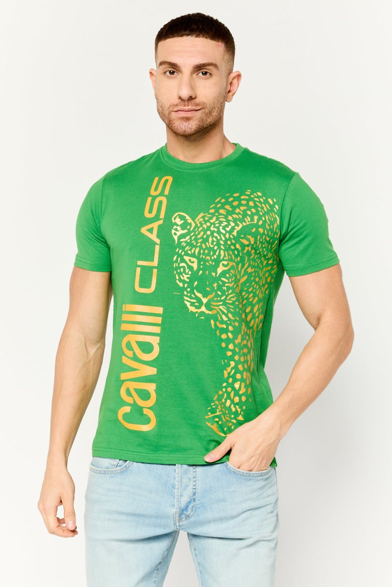 Cavalli Class Men Crew Neck Short Sleeve Graphic Print T-Shirt, Green - Image 1