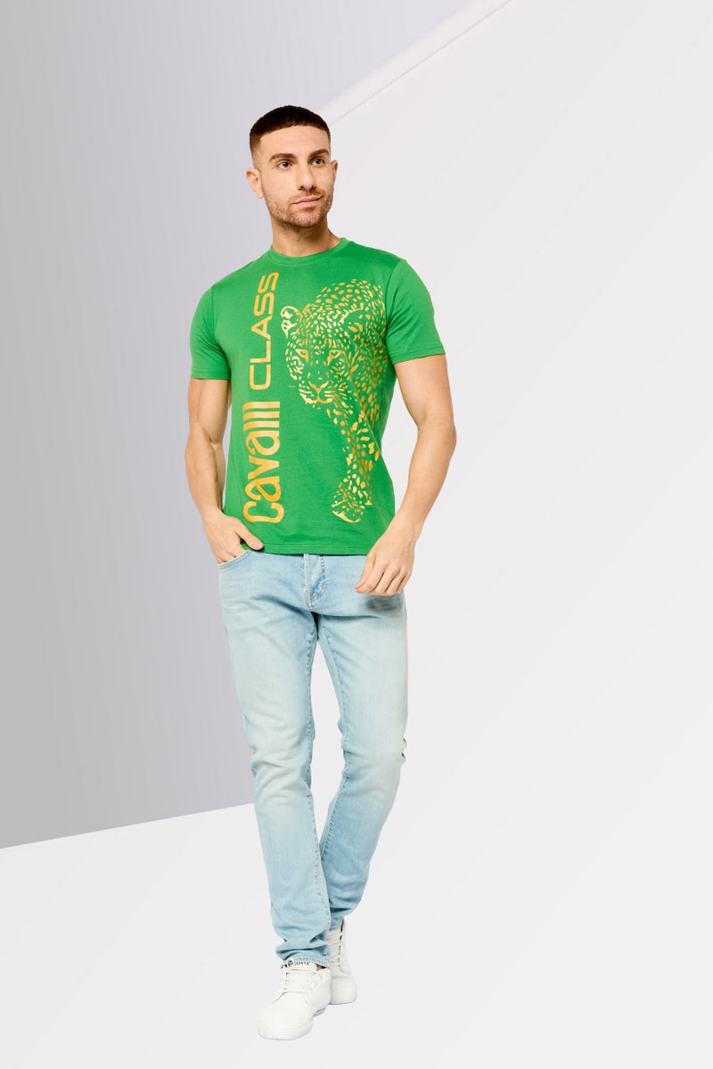 Cavalli Class Men Crew Neck Short Sleeve Graphic Print T-Shirt, Green - Image 2