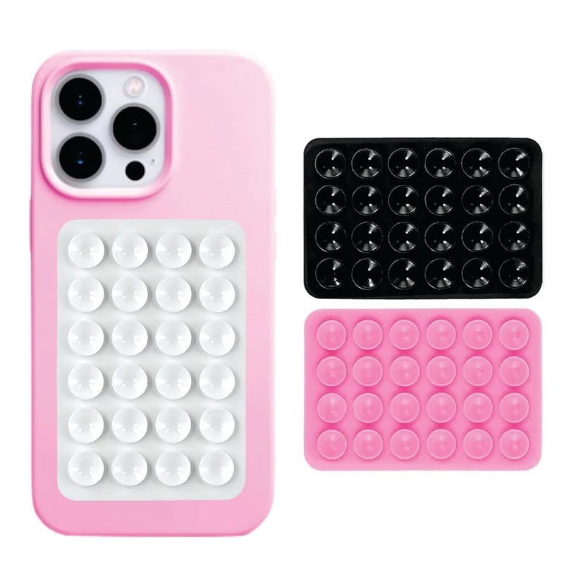 INEFABLE حافظة هاتف شفط، ملصق شفط للهاتف، حافظة هاتف شفط سيليكون لحامل وصول الهاتف بدون استخدام اليدين، ملحق فيديو للهاتف (أسود، وردي - عبوة من 2) - Image 1